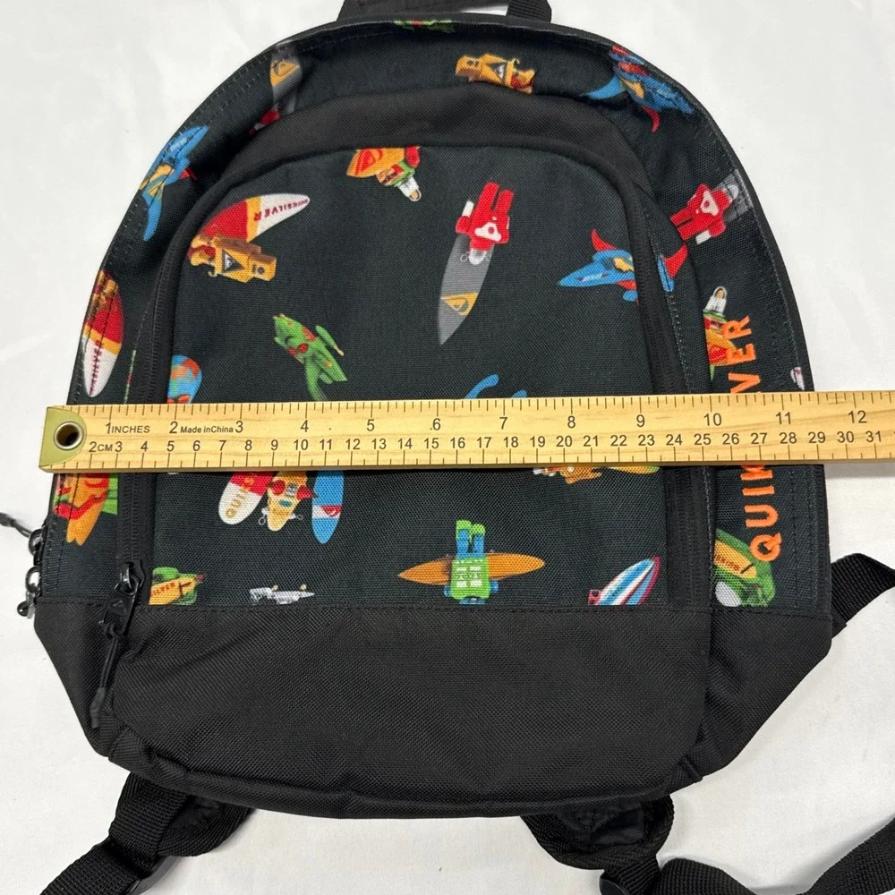 Quiksilver Black Robot Surfer Skateboard Print Mini Backpack Canvas 12 inch